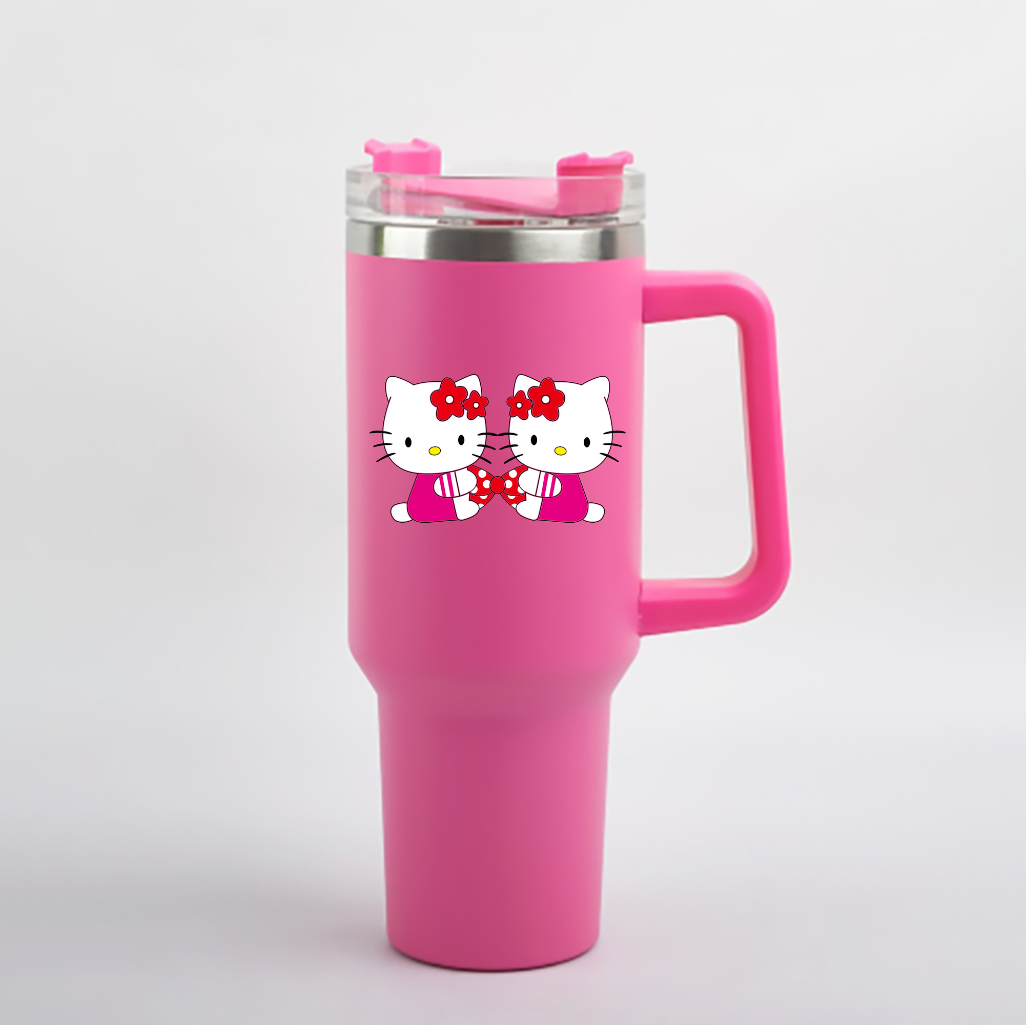 （画像用） Hello Kitty ハローキティ 1200mL車用タンブラー - クリスタルステッカー（プラスチックストロー付き）